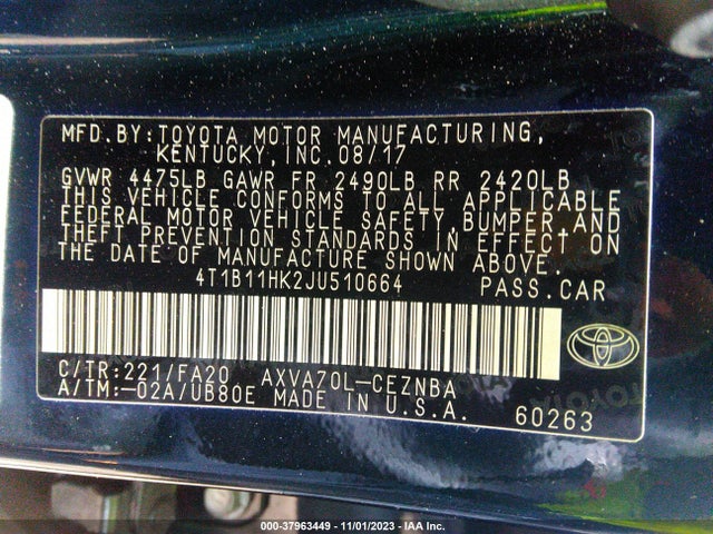 Toyota CAMRY LE 2018 4T1B11HK2JU510664 Image 9