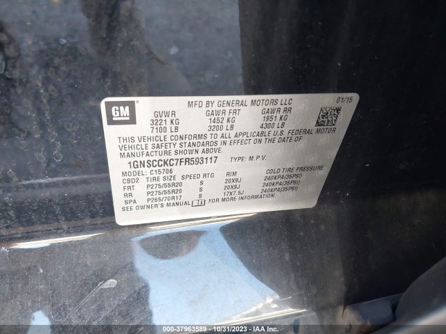 Chevrolet Tahoe Ltz 2015 1GNSCCKC7FR593117 Image 9