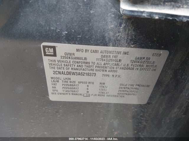 2010 CHEVROLET EQUINOX LT W/1LT VIN: 2CNALDEW3A6218373