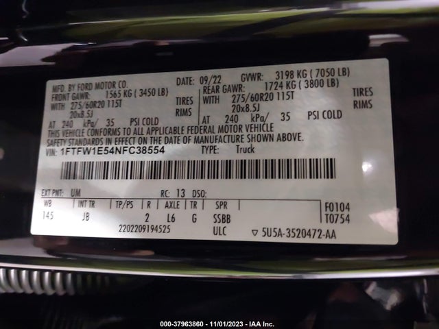 Ford F-150 Xl 2022 1FTFW1E54NFC38554 Image 9