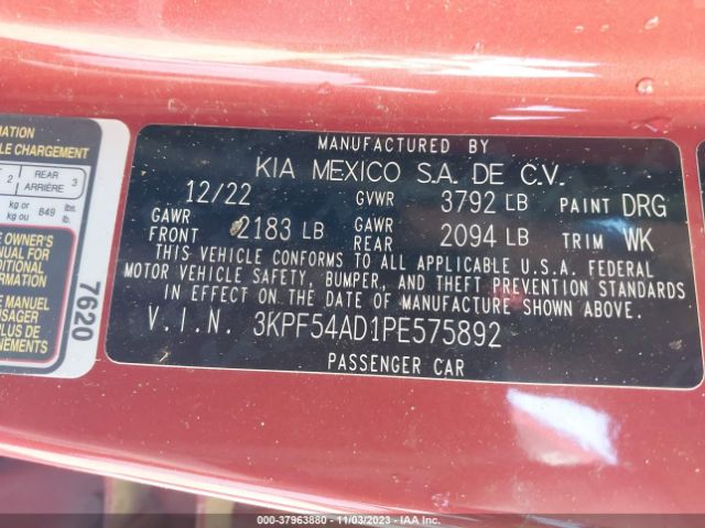 3KPF54AD1PE575892 KIA Forte Gt-line