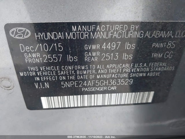 2016 HYUNDAI SONATA SE VIN: 5NPE24AF5GH363529
