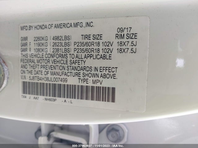 5J8TB4H38JL007499 Acura Rdx Acurawatch Plus Package