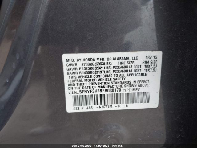 5FNYF3H49FB030179 Honda Pilot Ex