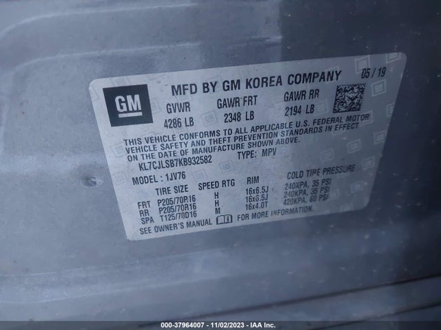 Chevrolet Trax Lt 2019 KL7CJLSB7KB932582 Image 9