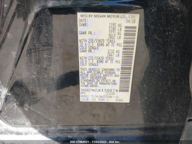 5N1AZ2MH2JN150178 Nissan Murano Platinum