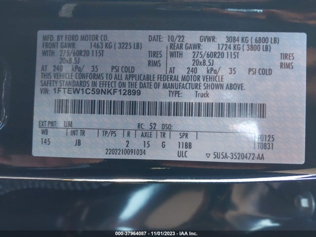 Ford F-150 Xl 2022 1FTEW1C59NKF12899 Image 9