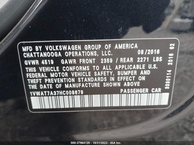 Volkswagen Passat 1.8t S 2017 1VWAT7A37HC008679 Image 9
