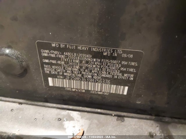 2009 SUBARU FORESTER 2.5X VIN: JF2SH63639H756376
