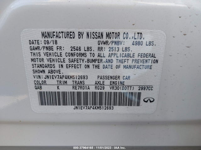 2019 INFINITI Q50 3.0T LUXE VIN: JN1EV7AP4KM512693