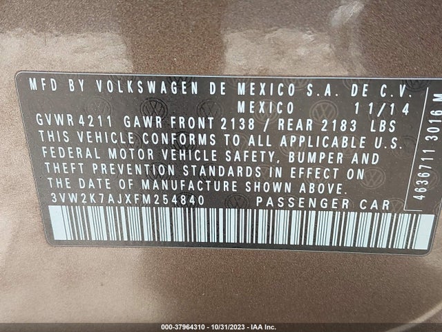 3VW2K7AJXFM254840 Volkswagen Jetta Sedan 2.0l S