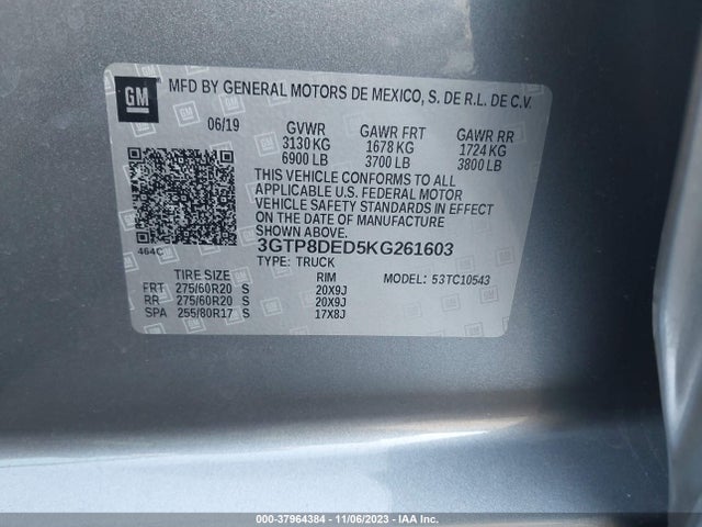 GMC Sierra 1500 Slt 2019 3GTP8DED5KG261603 Image 9