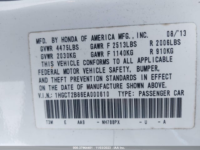 Продаж на аукціоні авто 2014 Honda Accord Ex-l V-6, vin: 1HGCT2B86EA000610, номер лоту: 37964401