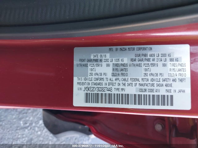 2016 MAZDA CX-5 GRAND TOURING VIN: JM3KE2DY3G0827448
