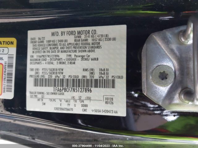 1FA6P8CF7N5127896 Ford Mustang Gt Premium