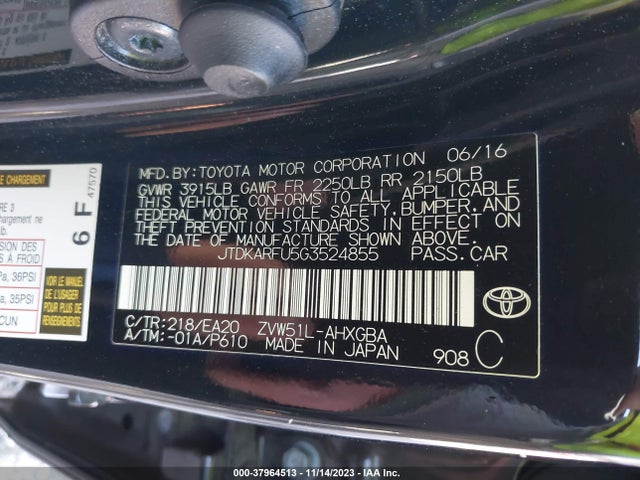 Toyota Prius Four 2016 JTDKARFU5G3524855 Image 9