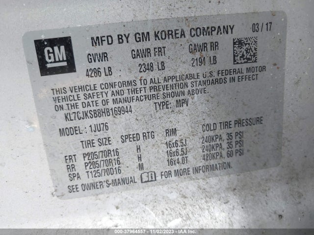 Chevrolet TRAX LS 2017 KL7CJKSB8HB169944 Image 9