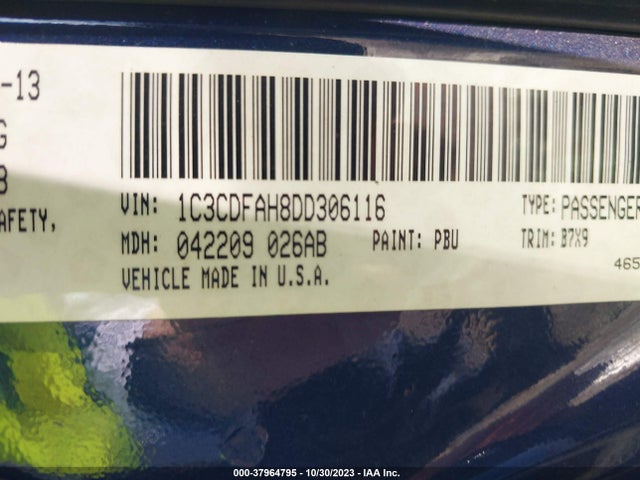 Aukcja sprzedaży 2013 Dodge Dart Aero, vin: 1C3CDFAH8DD306116, numer aukcji: 37964795