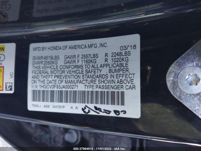 1HGCV3F93JA000271 Honda Accord Hybrid Touring