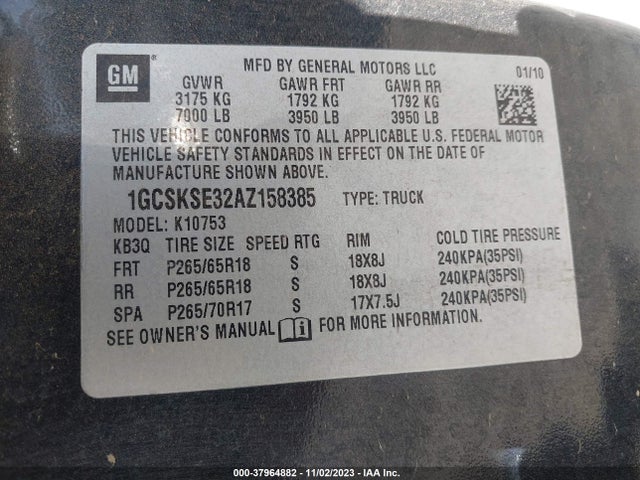 2010 CHEVROLET SILVERADO 1500 LT VIN: 1GCSKSE32AZ158385
