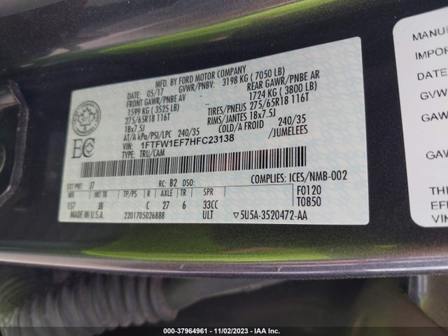 Ford F-150 Xlt 2017 1FTFW1EF7HFC23138 Image 9