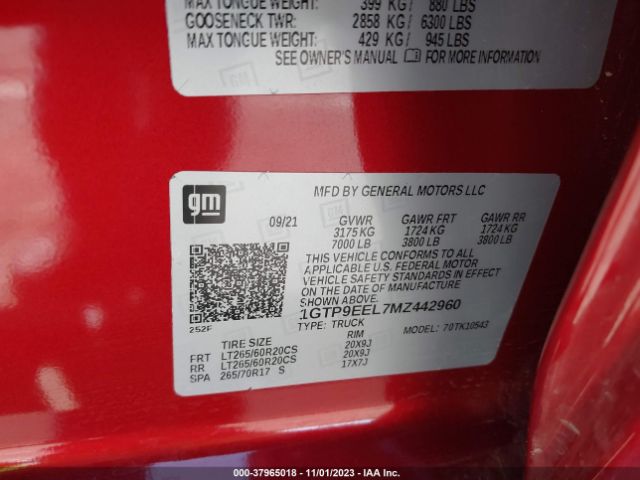 1GTP9EEL7MZ442960 GMC Sierra 1500 At4