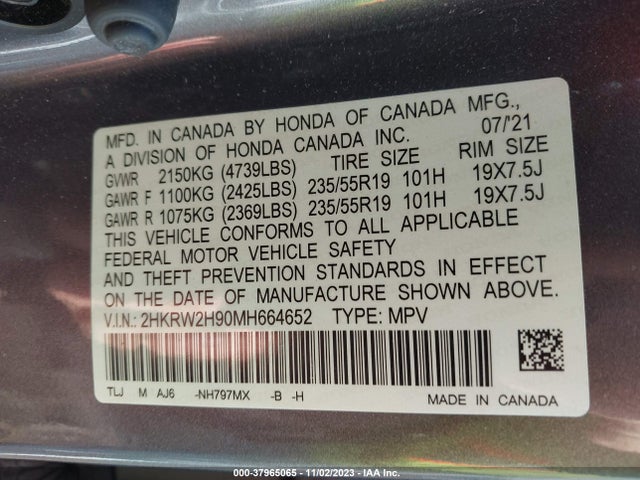 Honda Cr-v Touring 2021 2HKRW2H90MH664652 Image 9