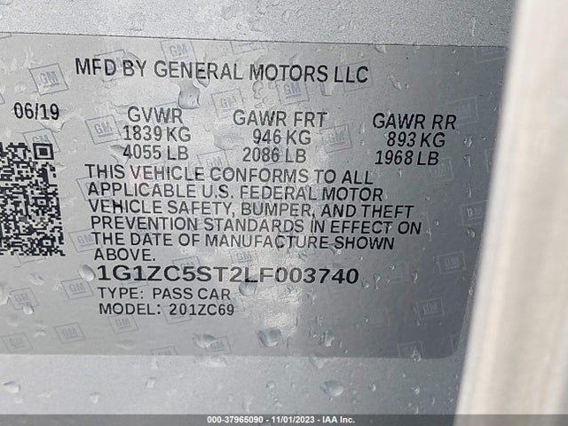 2020 CHEVROLET MALIBU FWD 1FL VIN: 1G1ZC5ST2LF003740