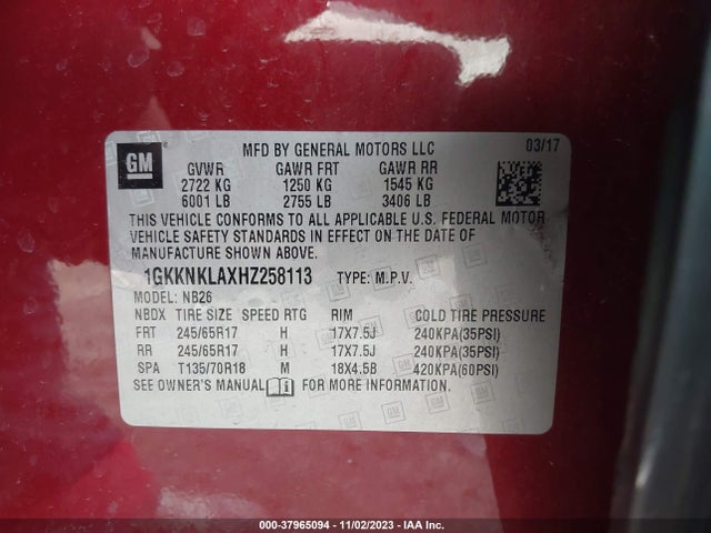 GMC Acadia Sle-1 2017 1GKKNKLAXHZ258113 Image 9