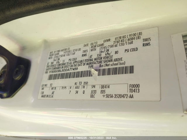 2013 FORD E-350 SUPER DUTY XL VIN: 1FBSS3BL5DDA77459