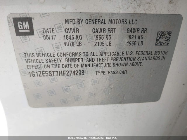 Chevrolet MALIBU 1LT 2017 1G1ZE5ST7HF274293 Image 9
