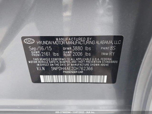 2016 HYUNDAI ELANTRA VALUE EDITION VIN: 5NPDH4AE2GH762366