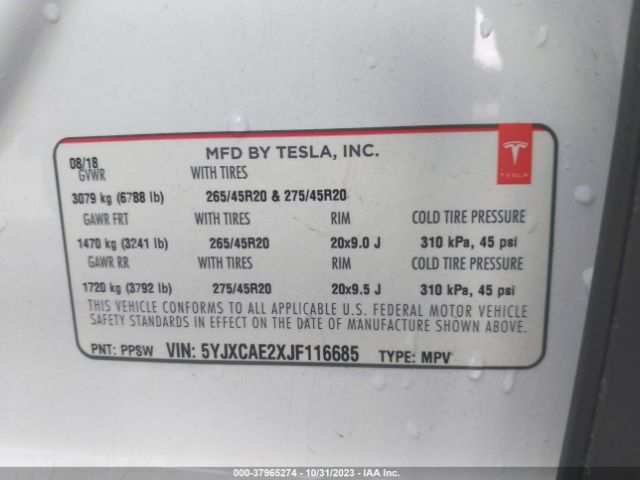 5YJXCAE2XJF116685 Tesla Model X 75d/100d/p100d