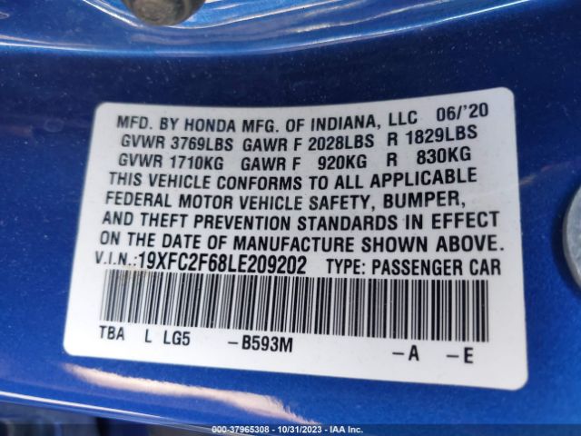 19XFC2F68LE209202 Honda Civic Lx