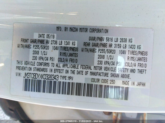 Mazda Cx-9 Grand Touring 2019 JM3TCBDYXK0328343 Image 9