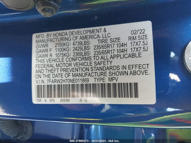 Honda Cr-v Awd Special Edition 2022 7FARW2H70NE011869 Image 9