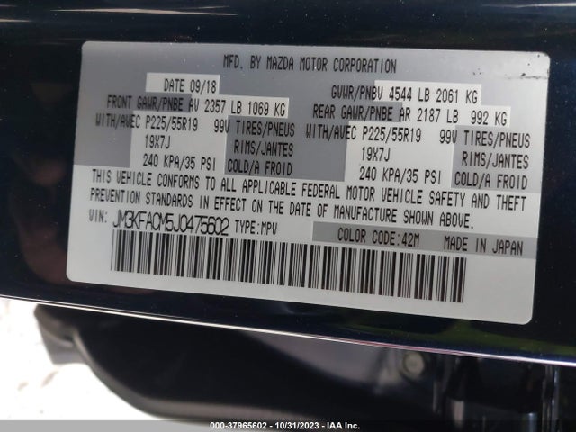 2018 MAZDA CX-5 TOURING VIN: JM3KFACM5J0475602
