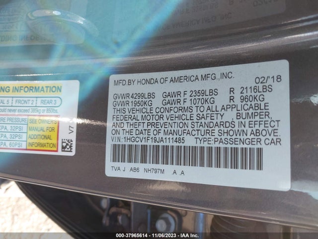 Honda ACCORD LX 2018 1HGCV1F19JA111485 Image 9