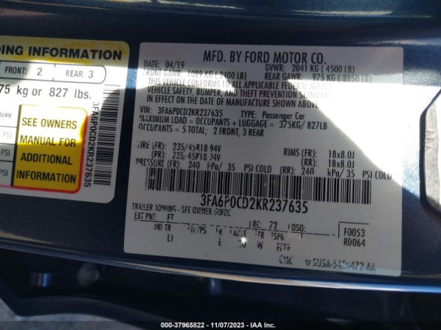3FA6P0CD2KR237635 Ford FUSION SEL