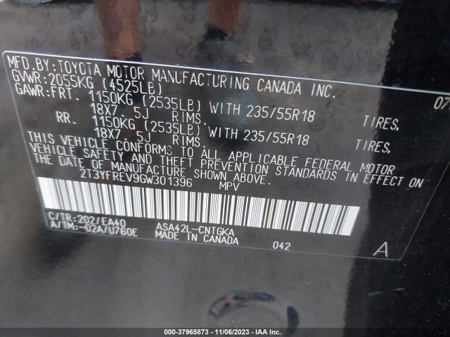 2016 TOYOTA RAV4 LIMITED VIN: 2T3YFREV9GW301396