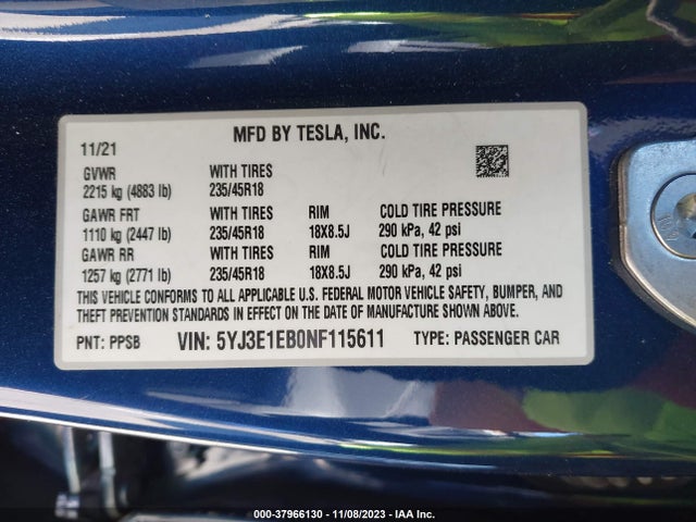 Tesla Model 3 Long Range Dual Motor 2022 5YJ3E1EB0NF115611 Image 9