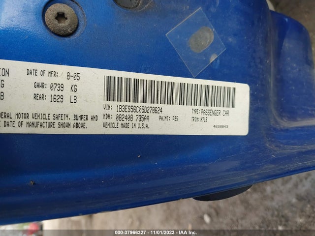 2005 DODGE NEON SXT VIN: 1B3ES56C05D278624