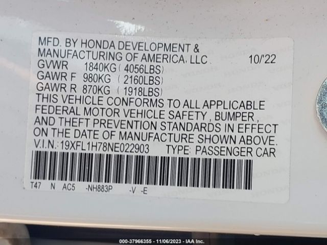 19XFL1H78NE022903 Honda Civic Ex-l