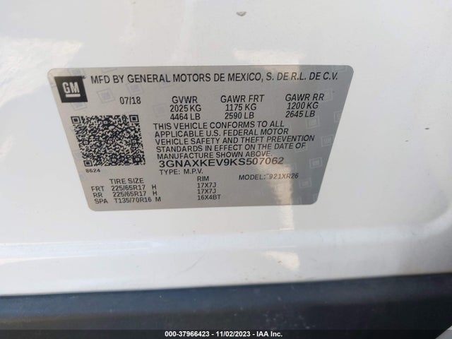 Chevrolet EQUINOX LT 2019 3GNAXKEV9KS507062 Image 9