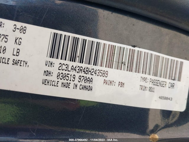 2008 CHRYSLER 300 LX VIN: 2C3LA43R48H243589