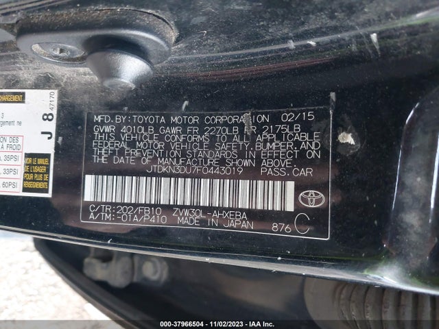 Toyota Prius Two 2015 JTDKN3DU7F0443019 Image 9