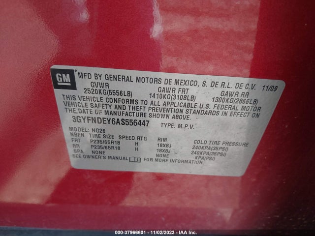 2010 CADILLAC SRX LUXURY COLLECTION VIN: 3GYFNDEY6AS556447