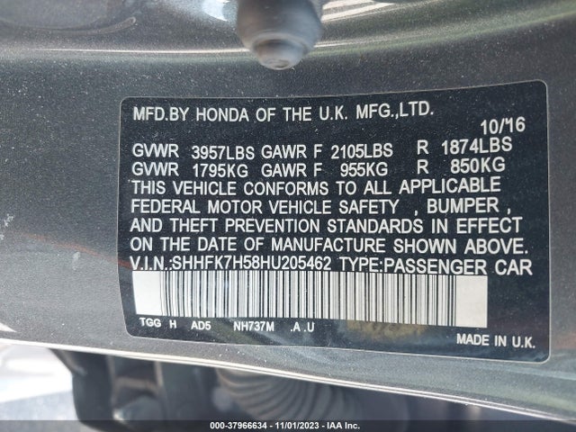 Honda CIVIC EX 2017 SHHFK7H58HU205462 Image 9