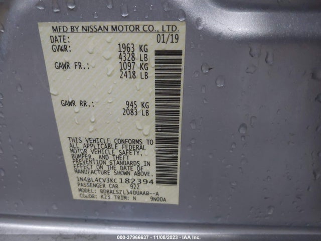 Nissan Altima 2.5 Sr 2019 1N4BL4CV3KC182394 Image 9