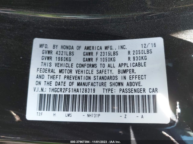 Honda Accord Sport 2017 1HGCR2F51HA128319 Image 9